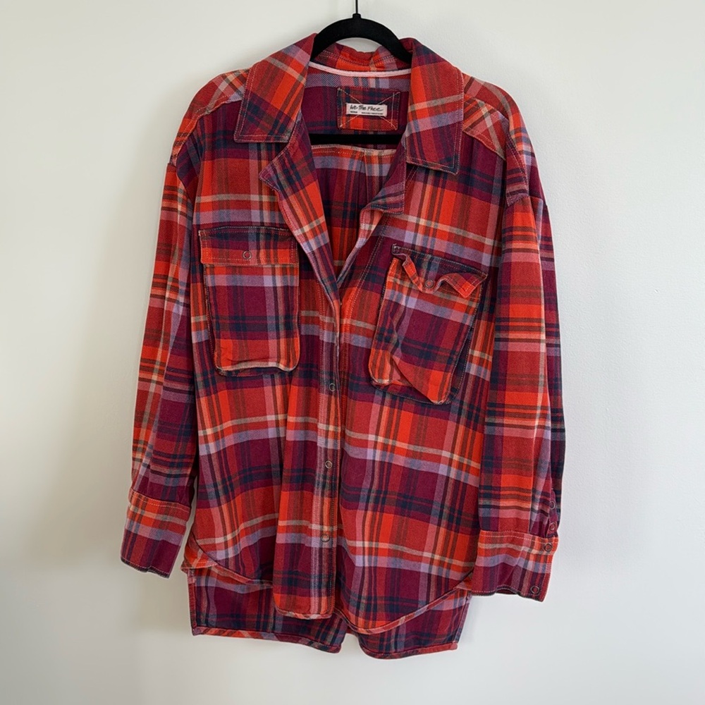 Free People Red Plaid Button-Down Shirt